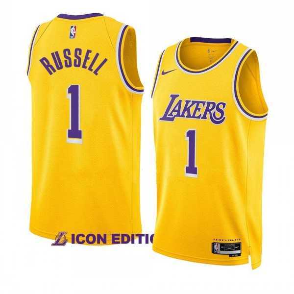 Mens Los Angeles Lakers #1 Russell Yellow Stitched Basketball Jersey Dzhi Dzhi->los angeles lakers->NBA Jersey